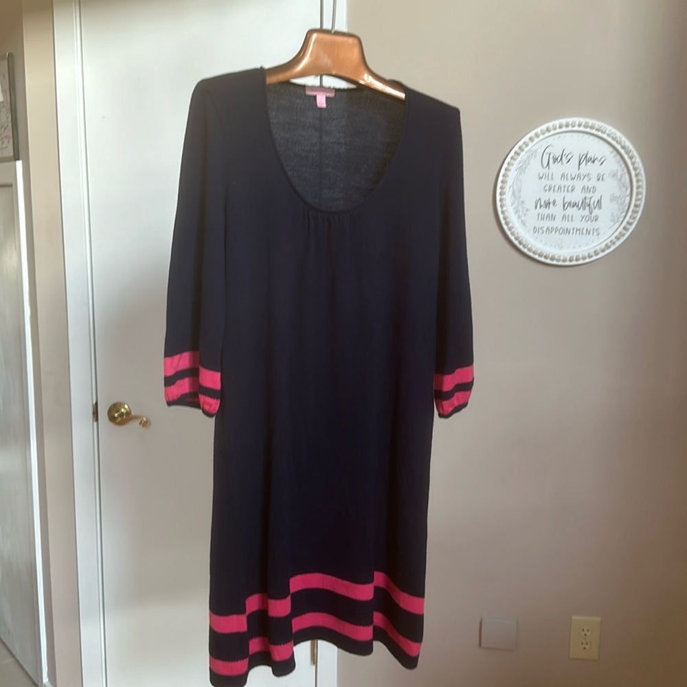Lilly Pulitzer navy and pink knit dress size large